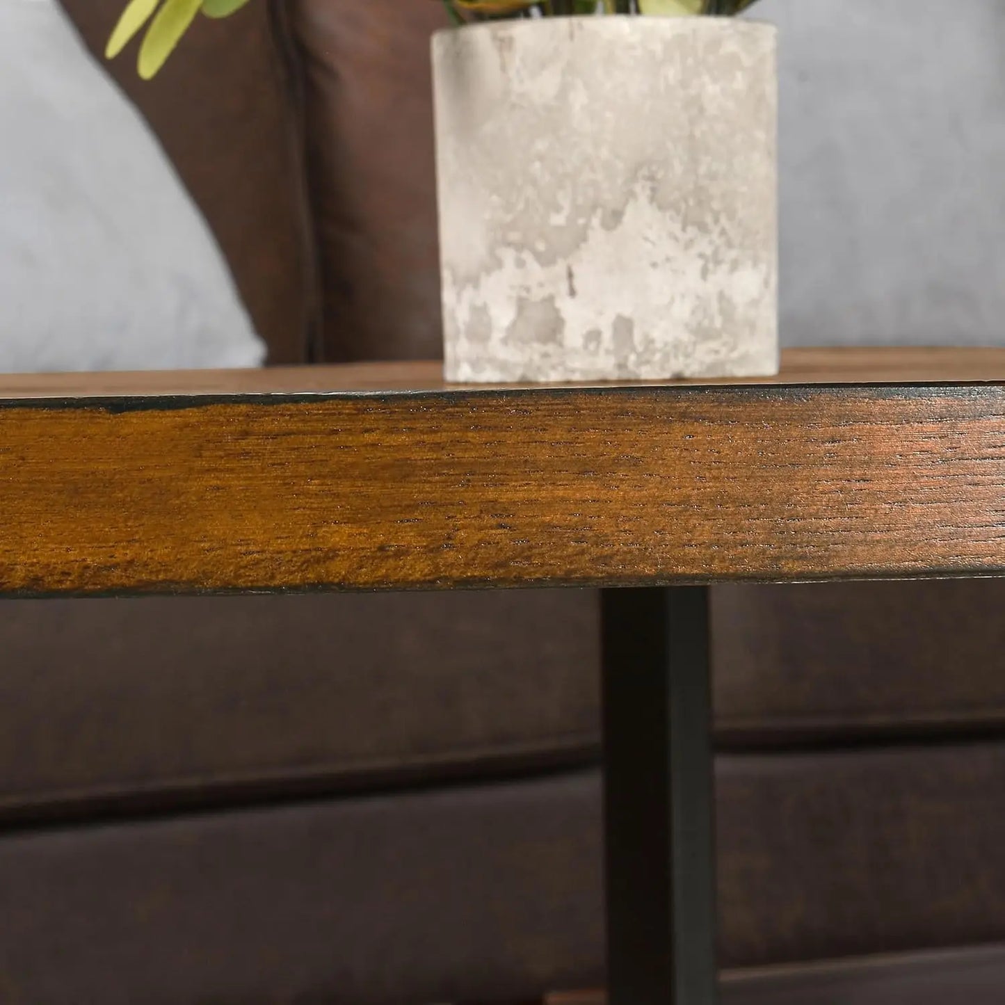 Solid Wood Oval Coffee Table With Cross Metal Legs