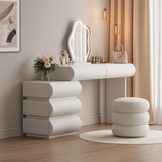 Makeup Vanity Desk with Mirror and Lights, Modern Vanity Table with 5 Drawers, LED Touch Sensor Mirror,