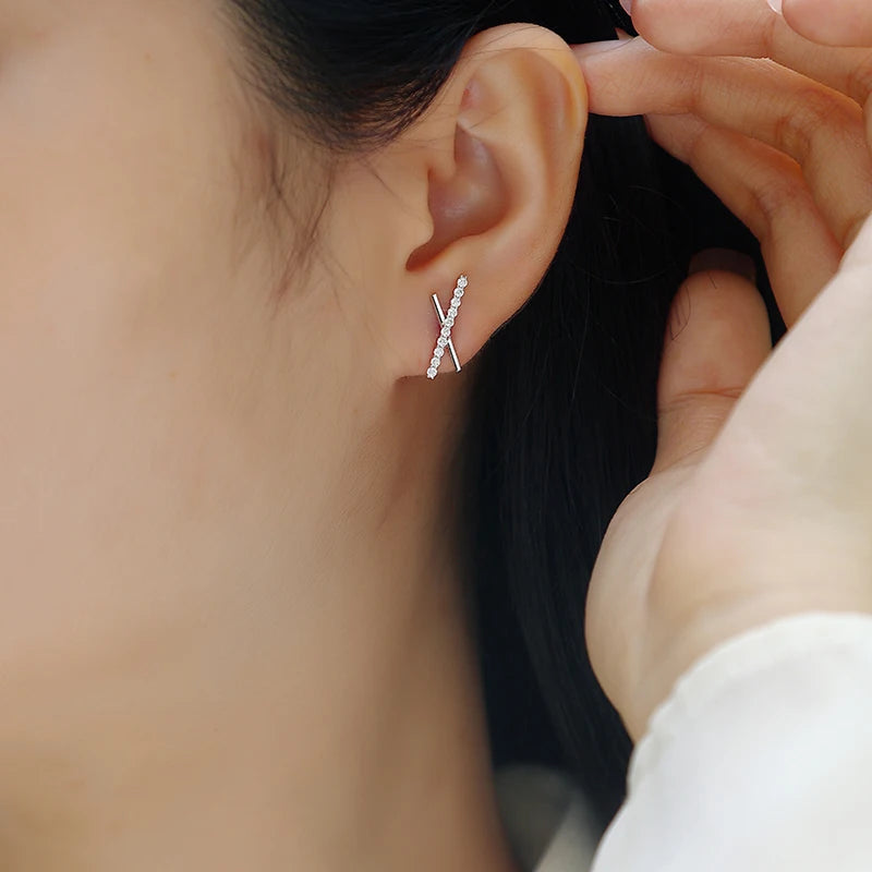 Moissanite Cross Bar Stud Earrings 925 Sterling Silver Gold Plated