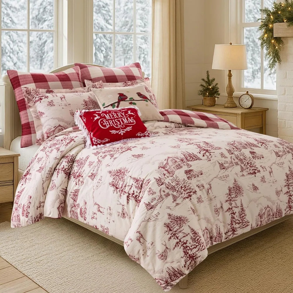 Winter Sleigh Ride Duvet Cover Set With Two Shams Reversible