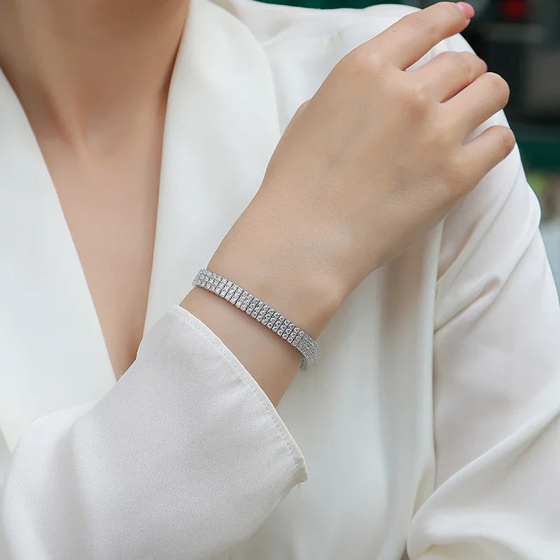 JIUZUAN Moissanite Wide Tennis Bracelet Sterling Silver 18K Gold Plated