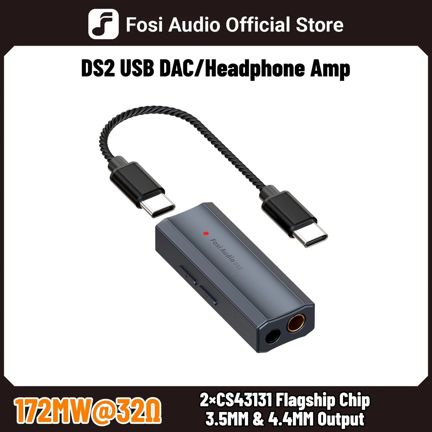 Fosi Audio DS2 Mini USB DAC Dongle Headphone Amplifier DSD Decoder 32Bit 384kHz Balanced 3.5mm 4.4mm
