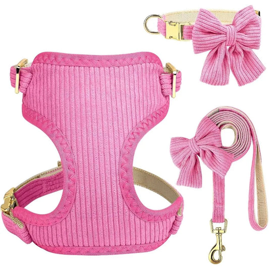 High-concerned Dog Harness Leash Set With Bowtie Mesh Vest