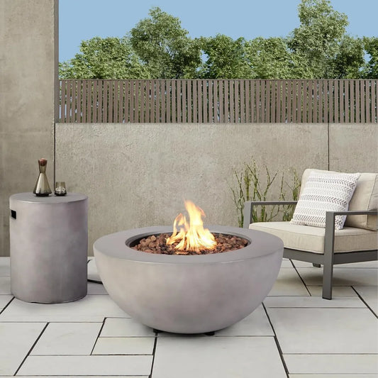 Outdoor Propane Fire Pit Table Set With Tank Cover 50,000 BTU CSA Certified Round Concrete Bowl