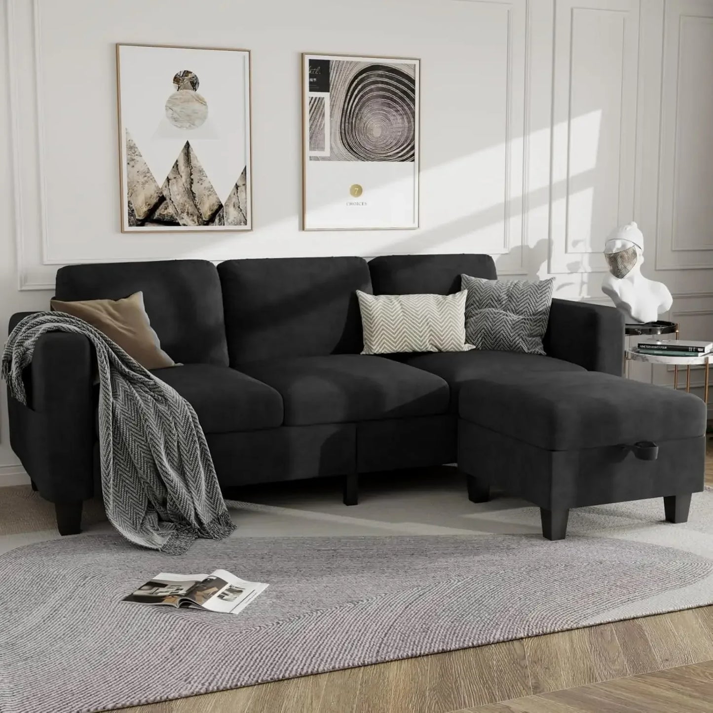 L-Shaped Sectional Sofa Pet-Friendly Linen Modular 3-Seater