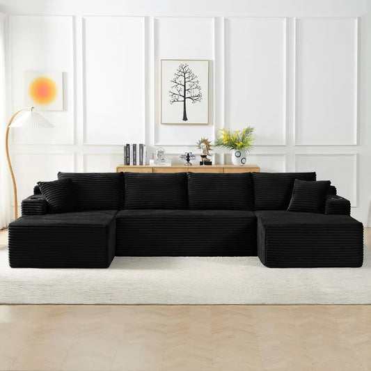 Modular Sectional Sleeper Sofa U Shaped Five Seat With Two Storage Pockets For Living Room