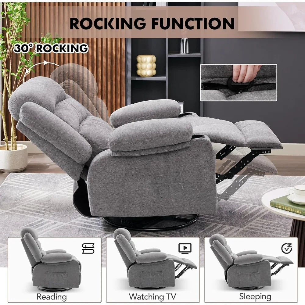 Rocker Recliner Chair With Heat And Massage 360 Swivel