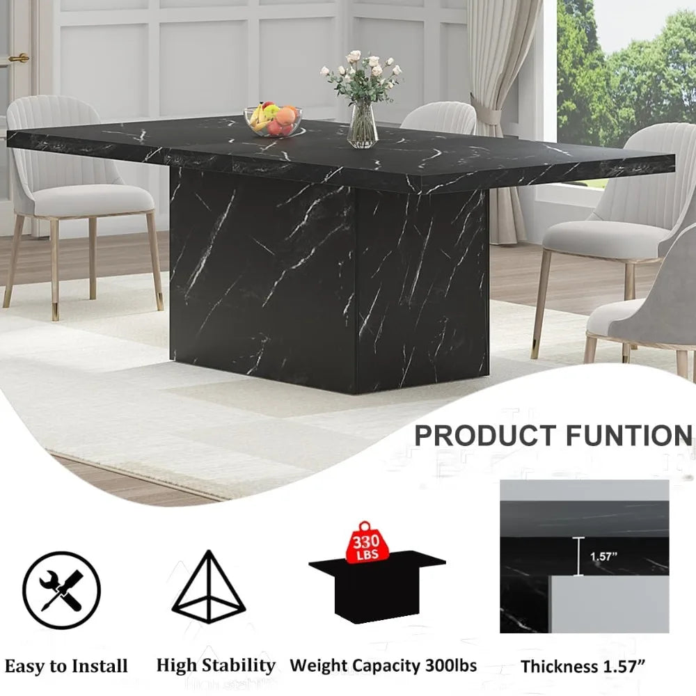 71” Black Dining Table for 6-8, Rectangle Modern Faux Marble Dinner Table, Large Dining Room Table for Kitchen Living Room,