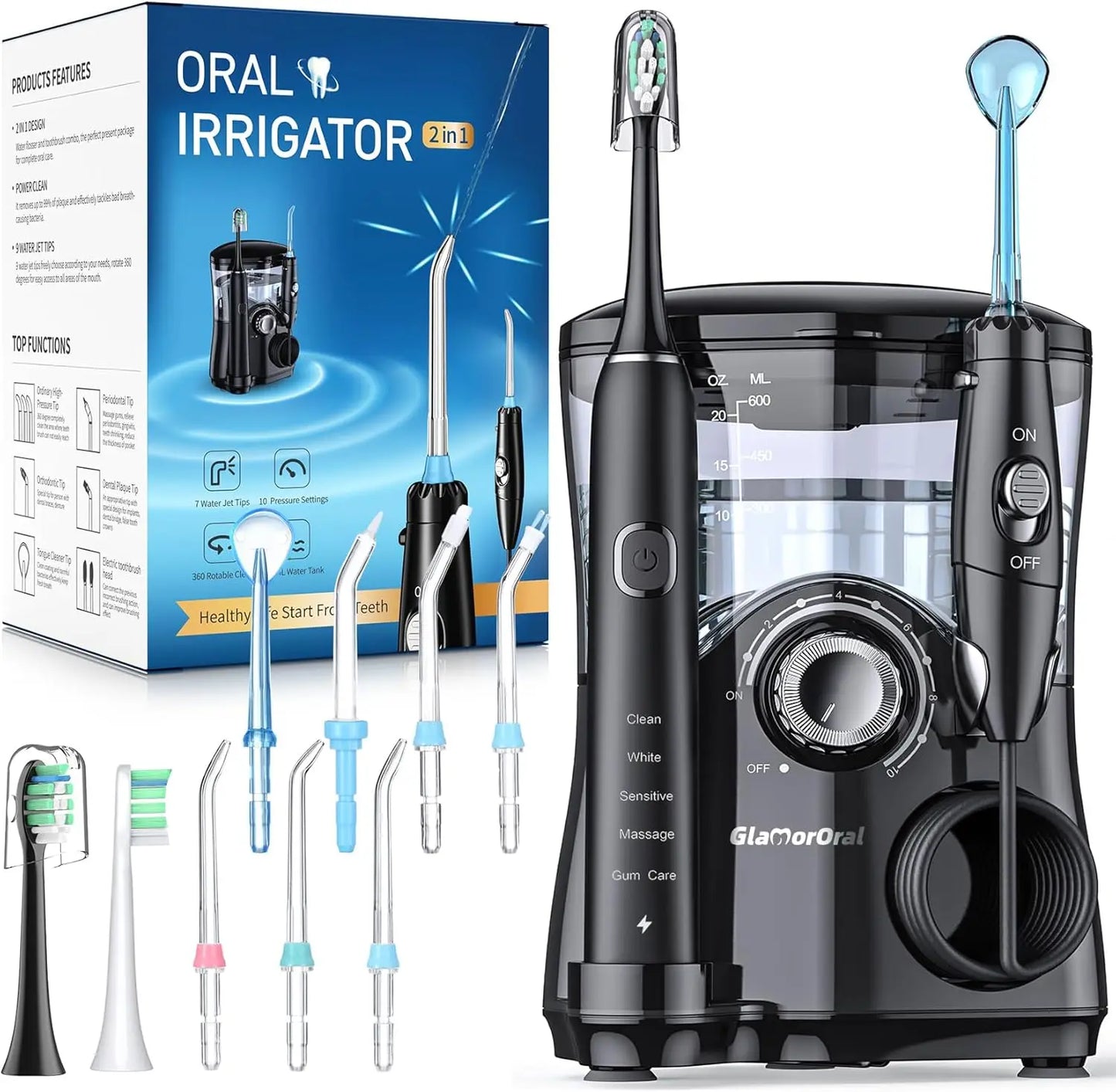 Electric Toothbrush And Water Flosser Combo With 7 Tips 10 Pressure Settings 5 Modes