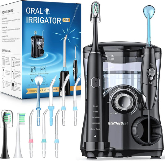 Electric Toothbrush And Water Flosser Combo With 7 Tips 10 Pressure Settings 5 Modes