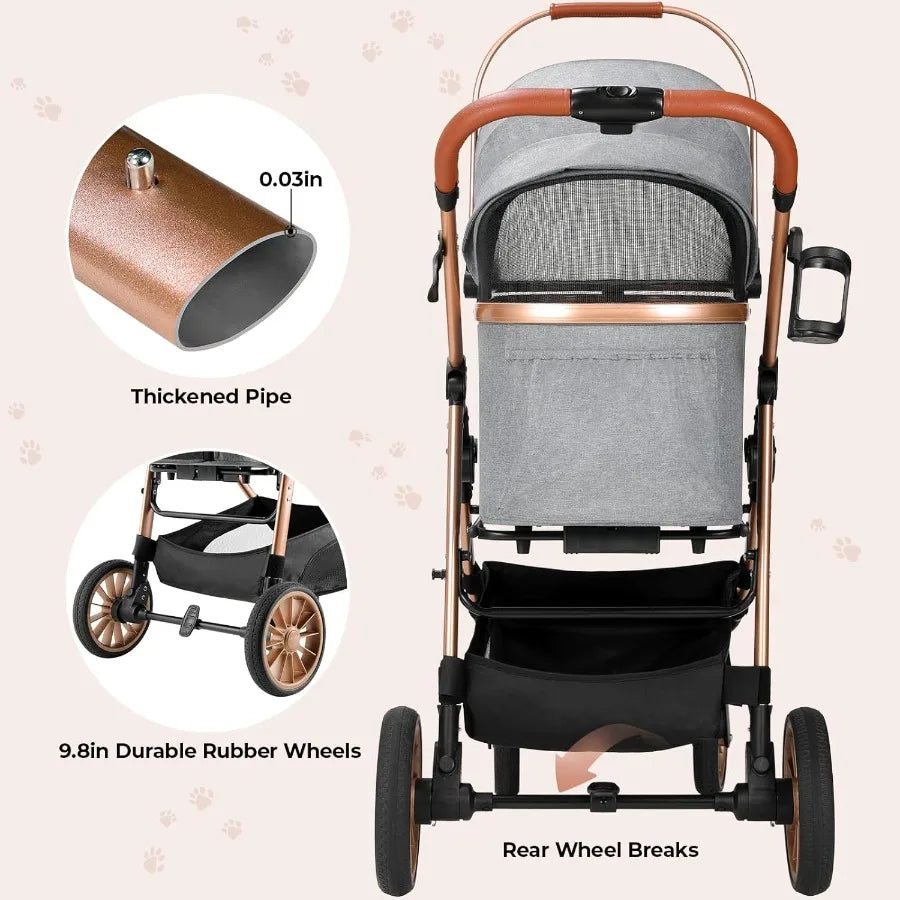 XMSJ Foldable Pet Stroller 3-In-1 Carrier For Small Dogs