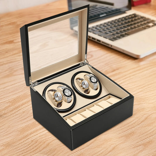 Automatic Watch Winder Shaker PU Leather Box With Glass Display Case For Mechanical Watches
