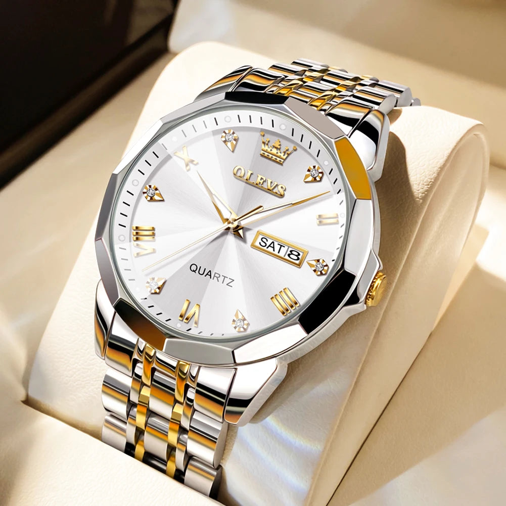 OLEVS Men's Watch Casual Quartz Stainless Steel Luminous Date