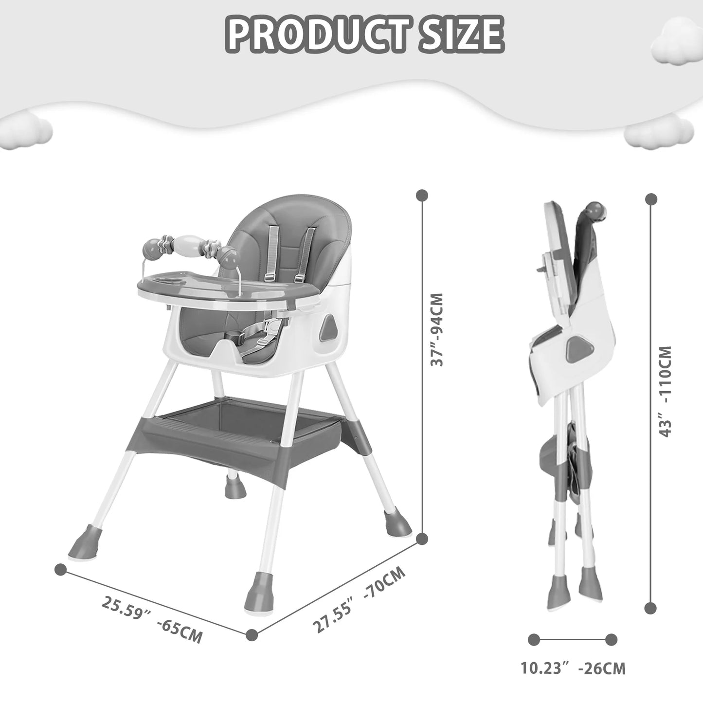 PIORLADO Foldable Baby High Chair E500 Tray Toy Rack