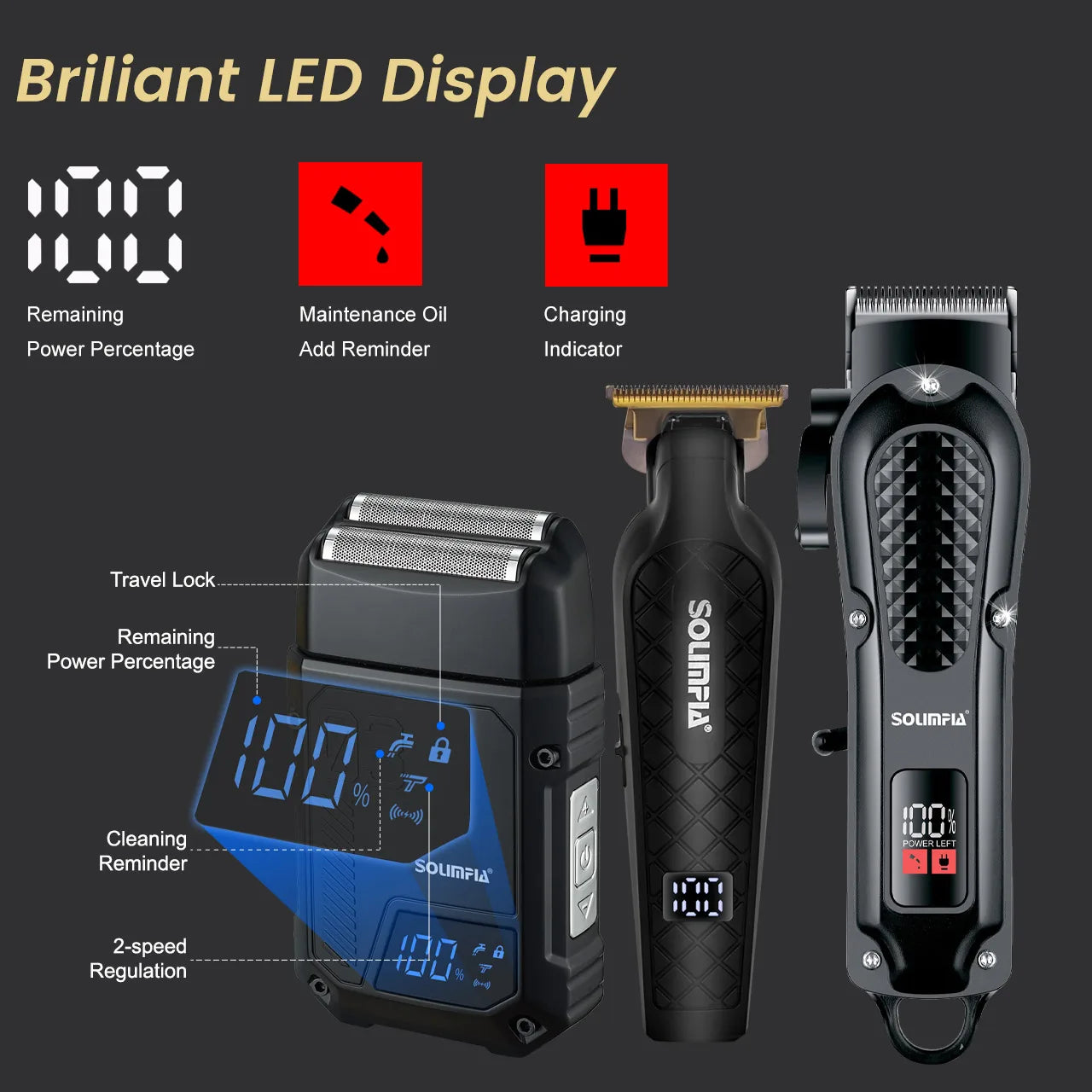 Solimpia Professional Hair Clipper Set Cordless Rechargeable Wet Dry For Men