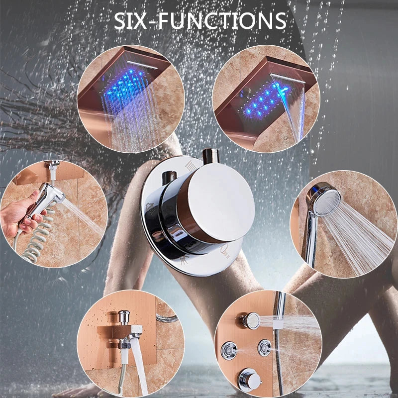 Wanmivezlo Shower Panel 6Way LED Rain WaterfallThermalIllumination Temperature Display Bidet