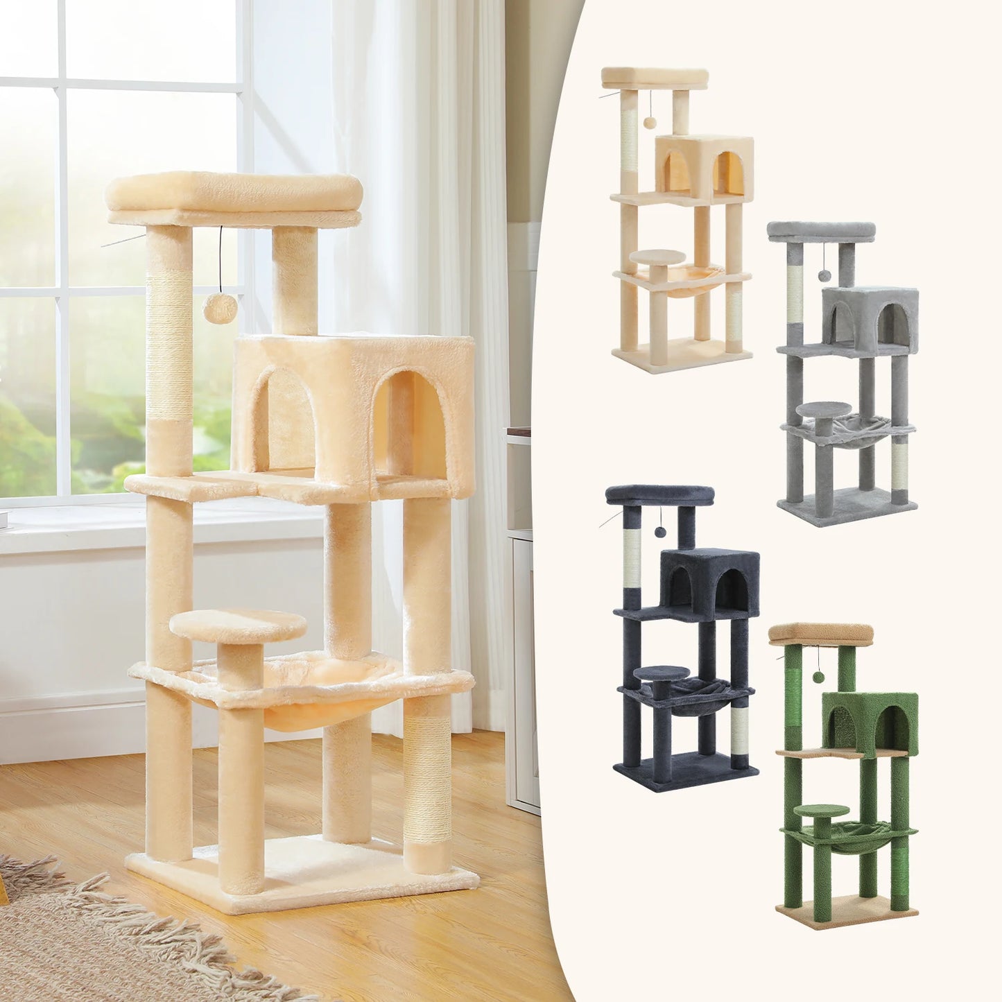 PEQULTICN Multi Level Cat Tree With Scratching Posts And Condo
