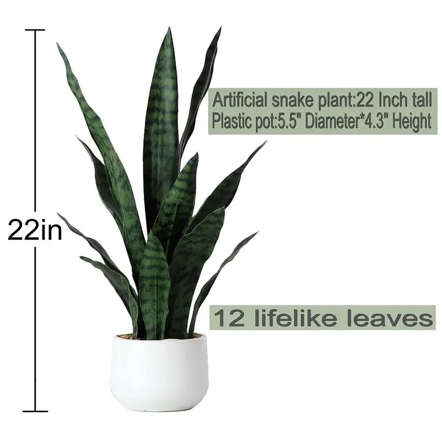 Artificial Snake Plant Sansevieria Potted Indoor Plant for Home Office Living Room Decor