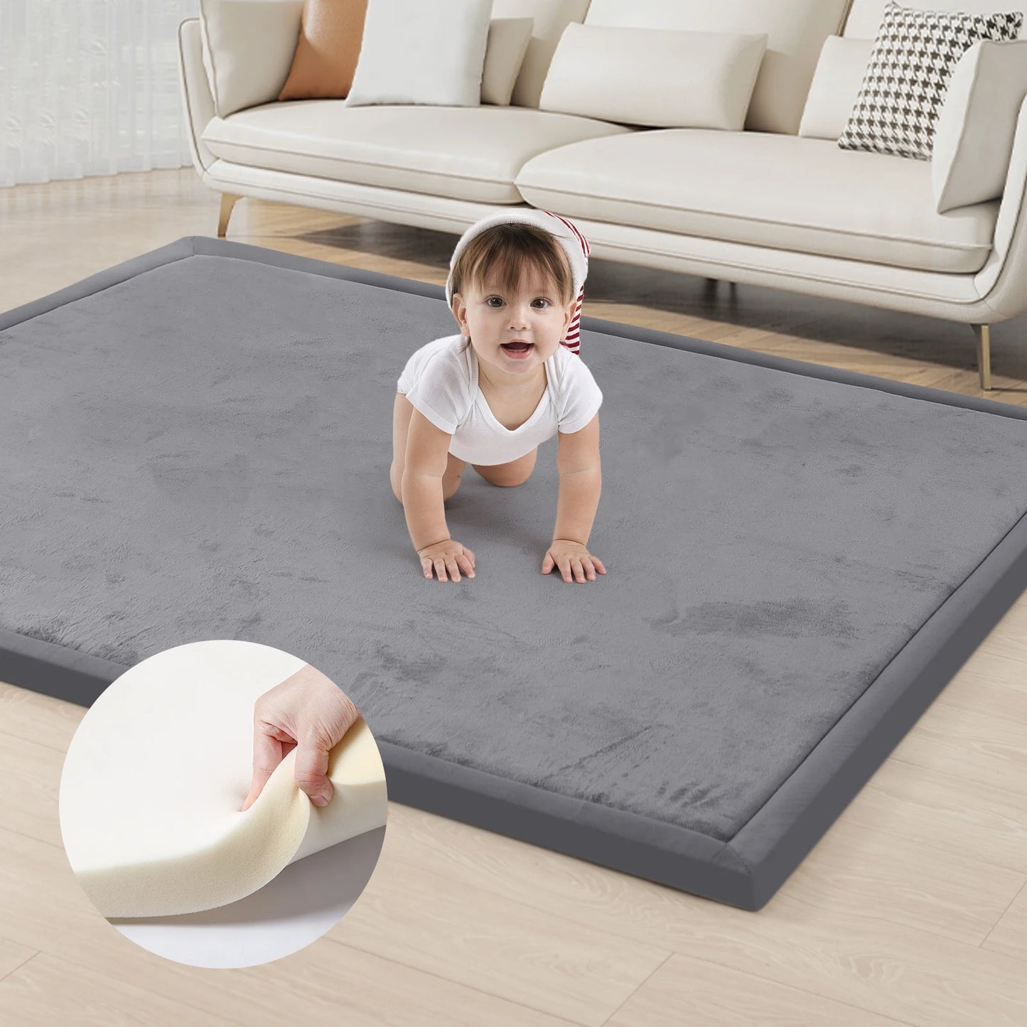 Huloo Sleep Memory Foam Playpen Carpet Non Slip Velvet Rug For Living Room Family Safe