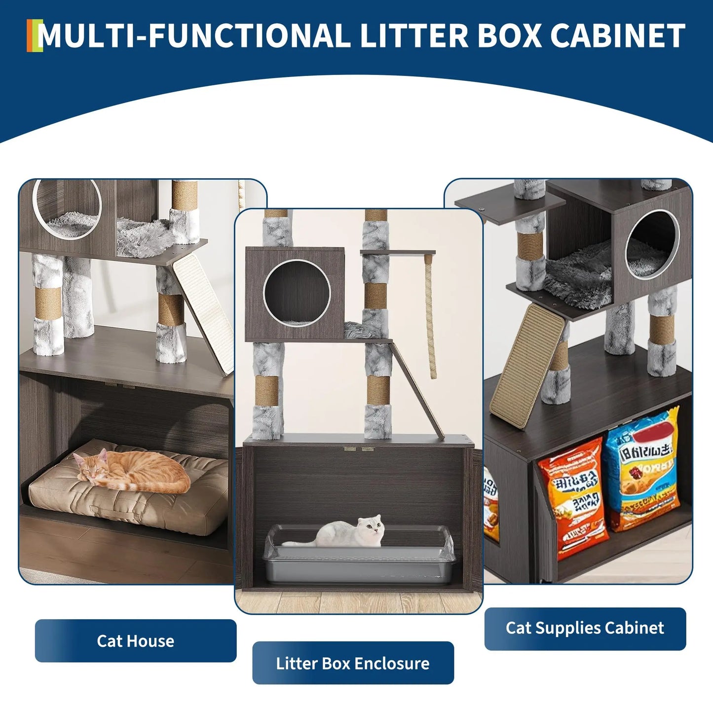 66.9'' Multi-Level Cat Tree Tower with Enclosed Litter Box – Condo/Perch/Scratching Posts/Capsule Nest, Cat Furniture for Indoor