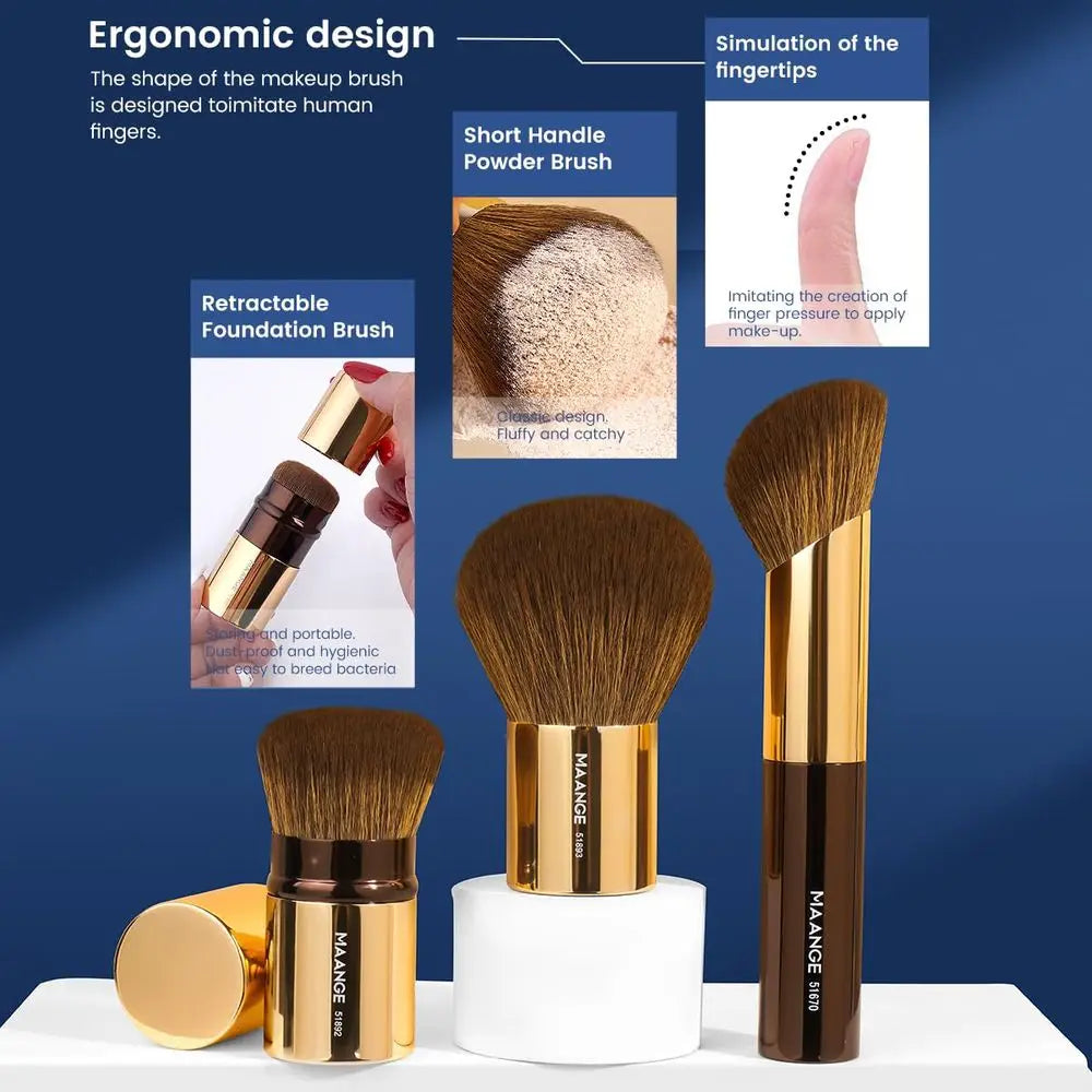 7pcs Makeup Brush Set Double Sided Kabuki Makeup Brushes Contour Brush Foundation Liquid Powder Concealer Cream Cosmetics Bronze