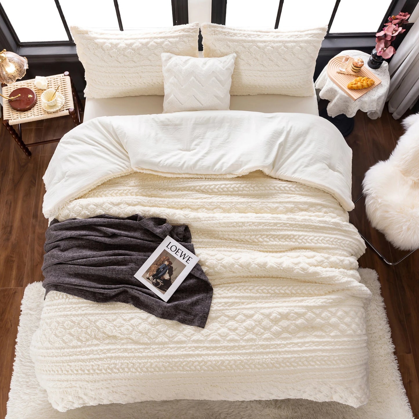 COTTEBED Plush Fleece Sherpa Comforter Set All Season Ultra Soft Boho Tufted Bedding