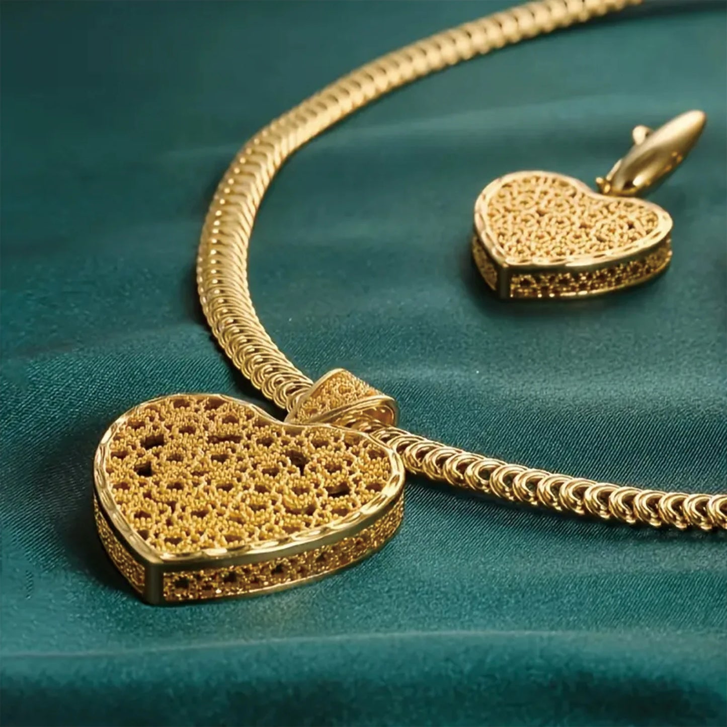 925 Silver Two Piece 18K Gold Plated Boho Heart Jewelry