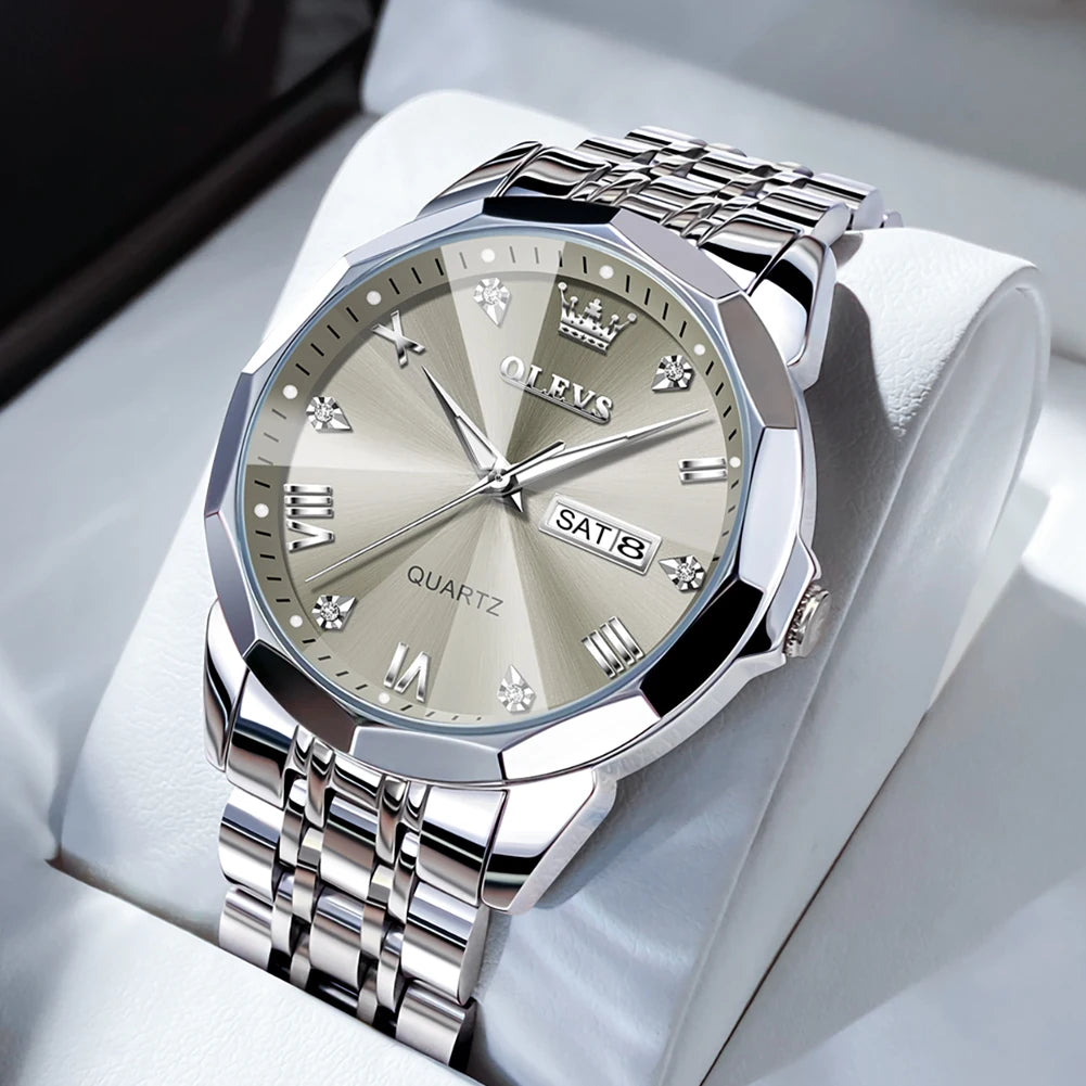 OLEVS Men's Watch Casual Quartz Stainless Steel Luminous Date