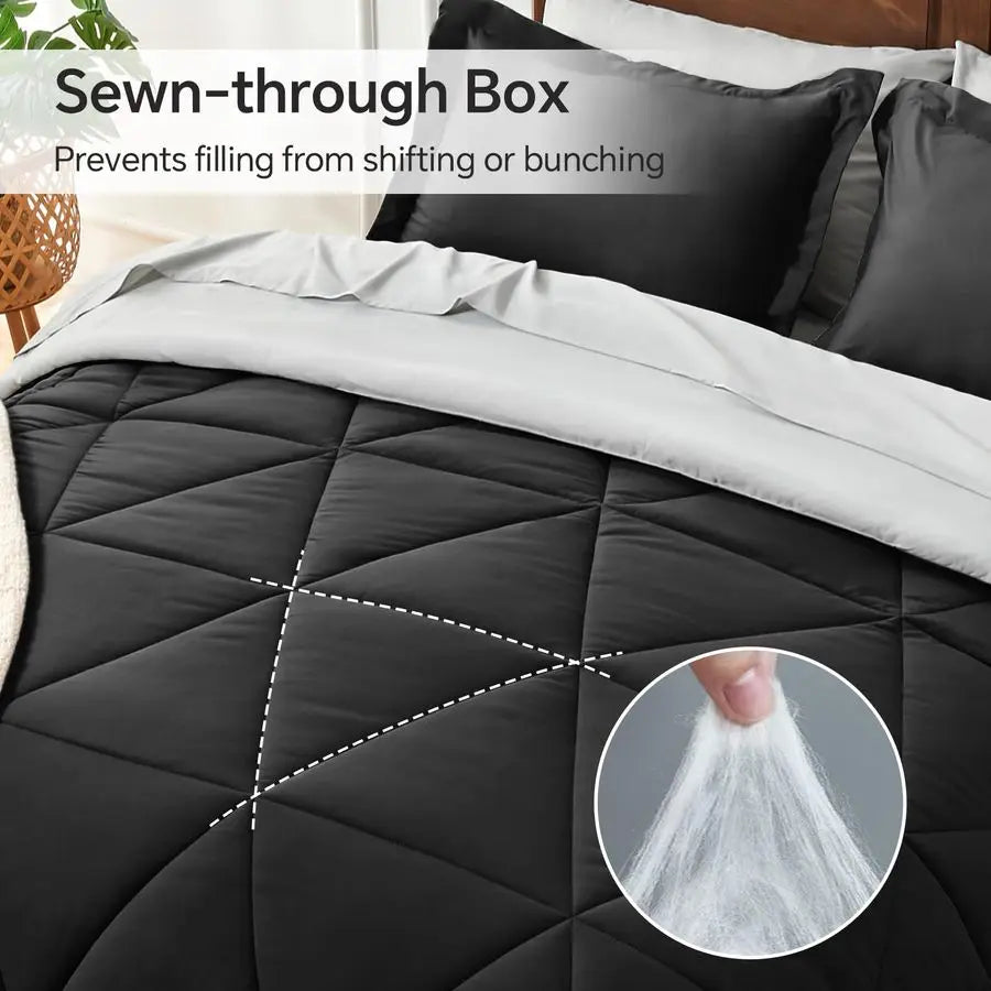 7-Piece Bed In A Bag Comforter Set With Reversible Microfiber Bedding For Easy Bedroom Makeover