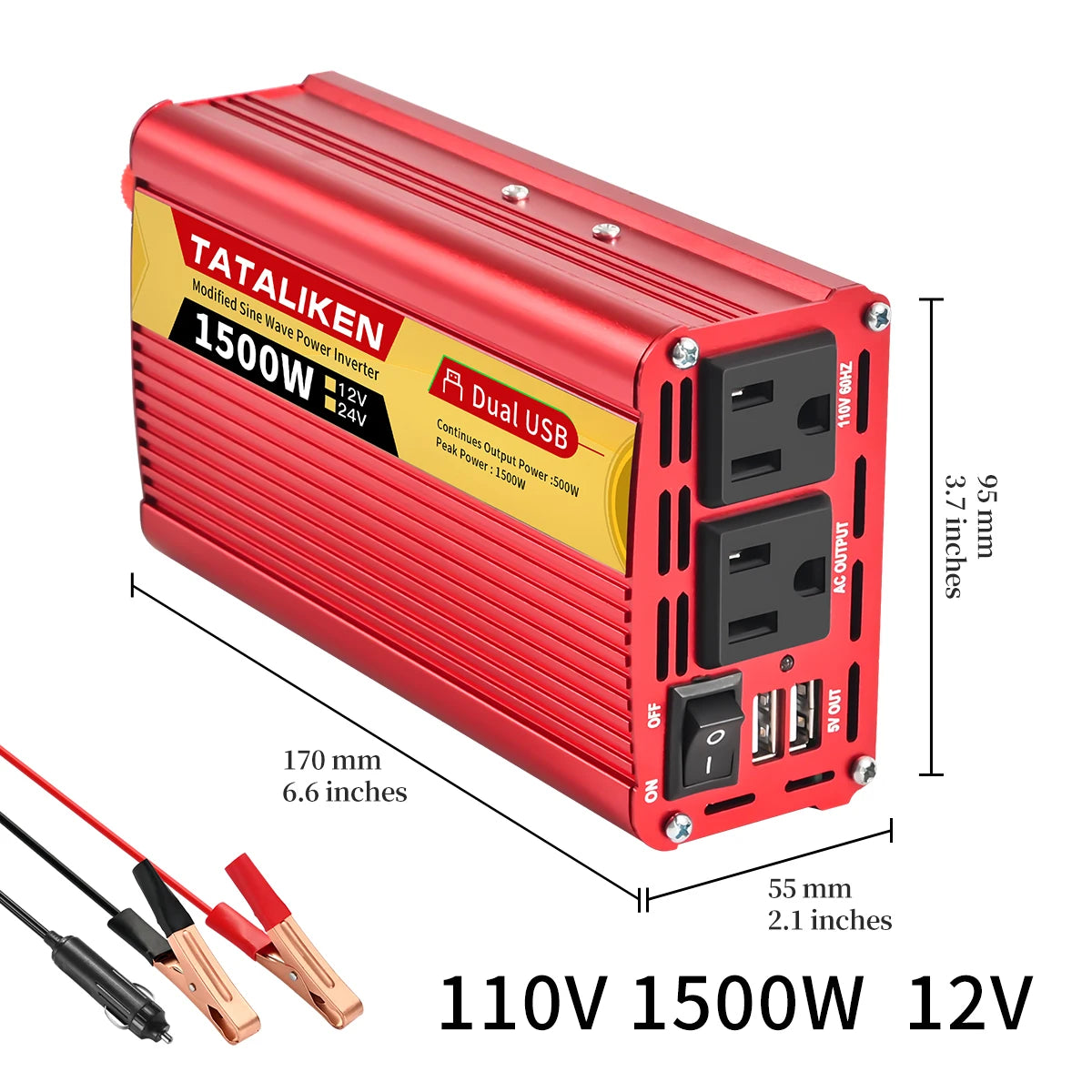 Tataliken 600W-2500W Inverter 12V/24V To 110V 60Hz VehicleMounted Household OffGridReady