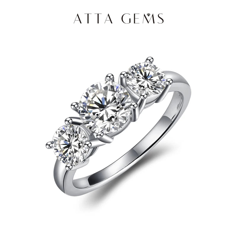 ATTAGEMSC Moissanite Rings Three Round Cut S925 Sterling Silver