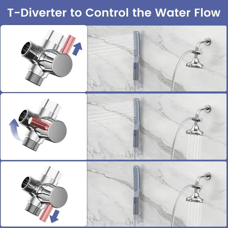 Dog Shower Attachment With Metal Diverter For Easy Bathing Three Spray Modes