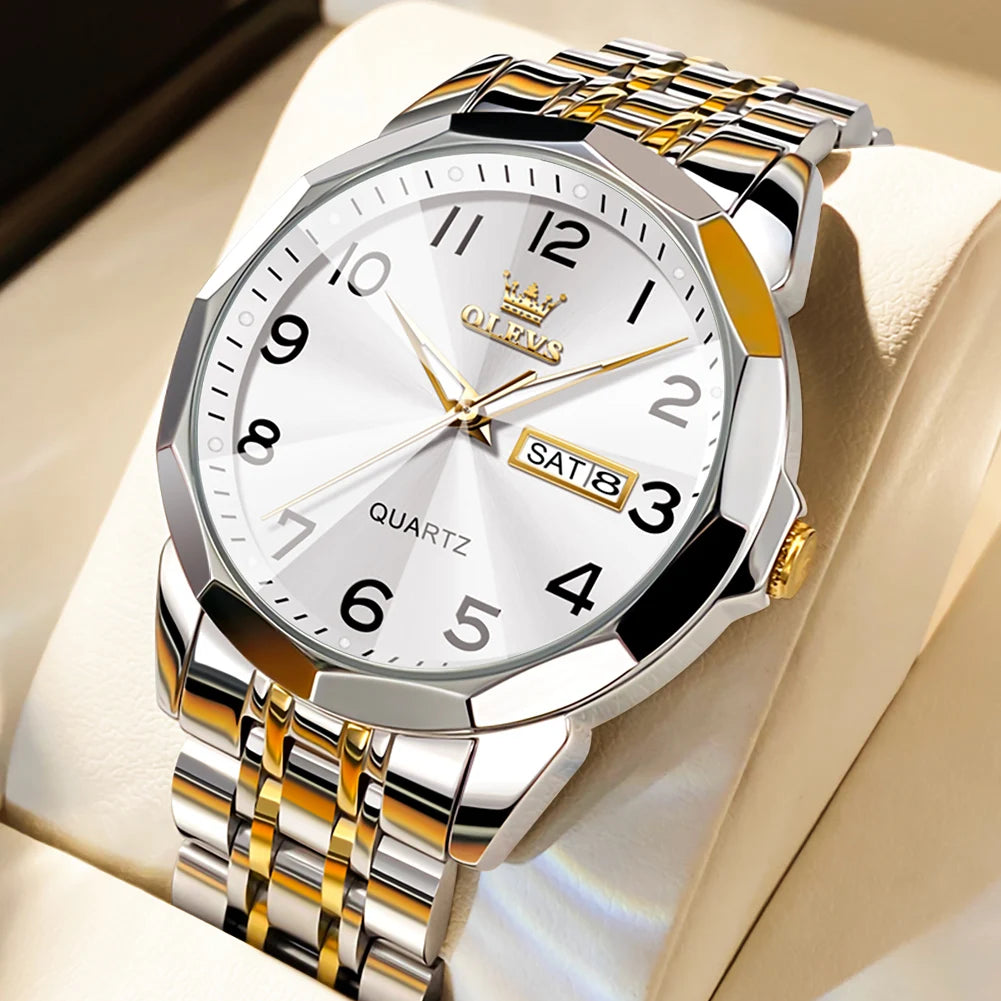 OLEVS Men's Watch Casual Quartz Stainless Steel Luminous Date