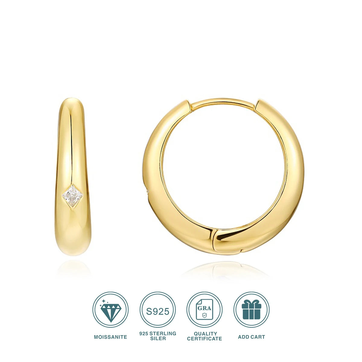JIUZUAN Gold Hoop Earrings 925 Sterling Silver CZ Accent