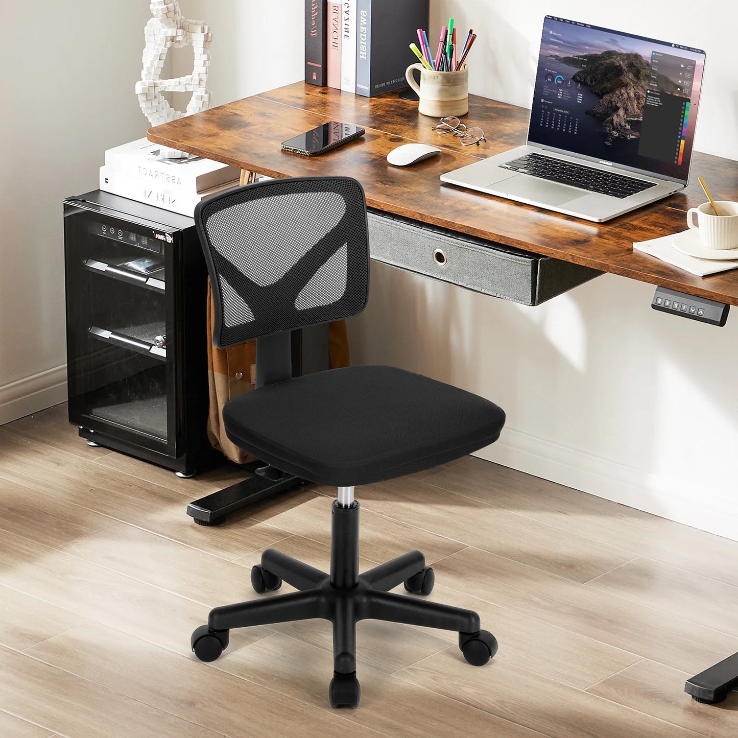 JHK Armless Mesh Office Chair With Lumbar Support 360 Swivel