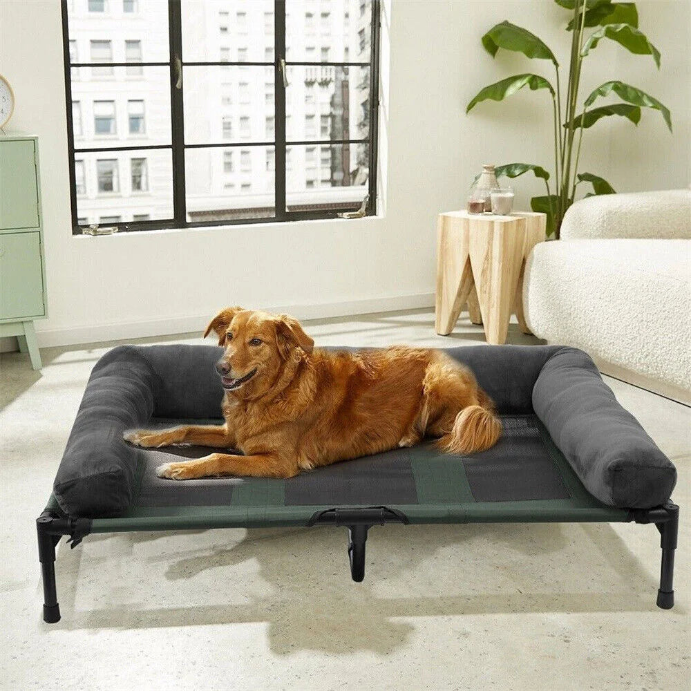 BORWARTCN Outdoor Raised Dog Bed With Cooling Breathable Mat