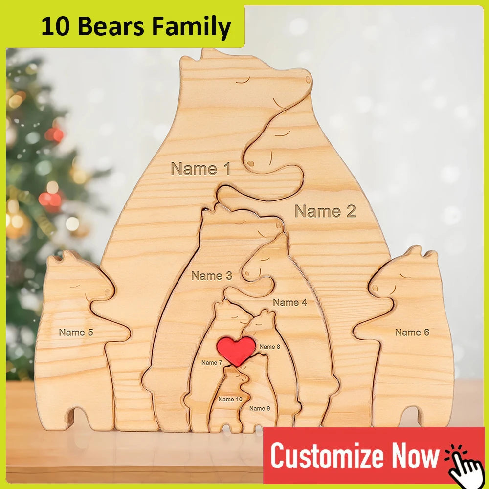 NONED Personalized Bear Family Wooden Puzzle With Free Engraving
