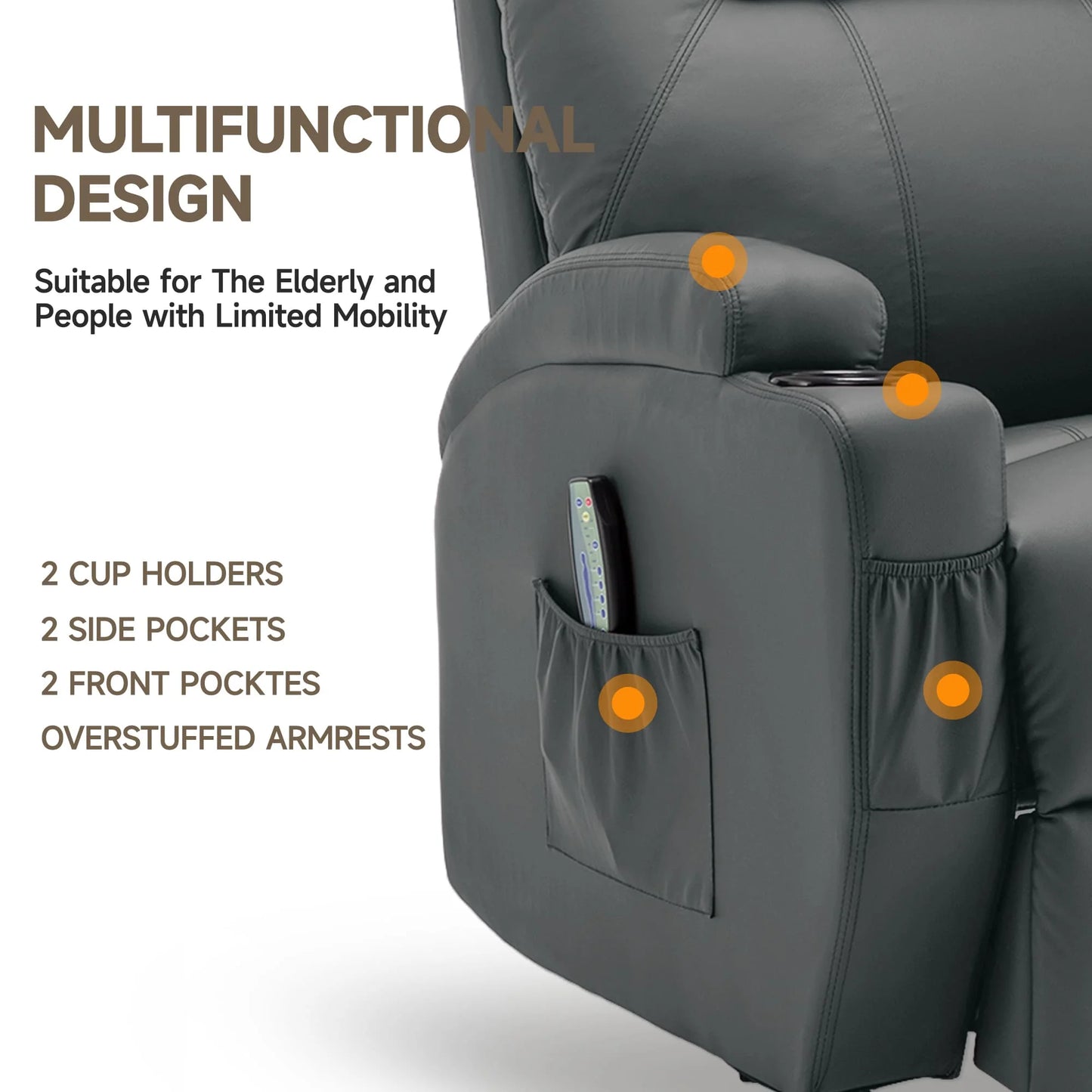 KORSER Recliner Chair With Massage And Heat 360 Degree Swivel Rocker With Remote Control Cup Holder For Living Room