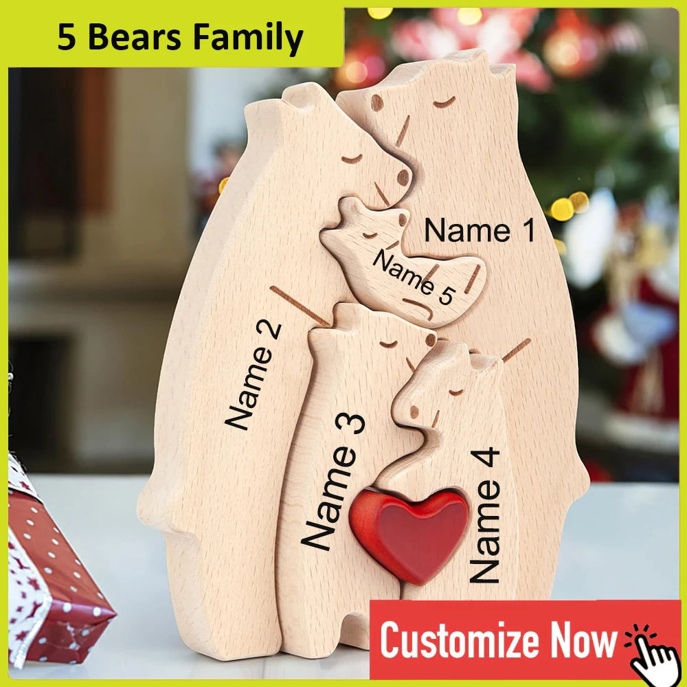 NONED Personalized Bear Family Wooden Puzzle With Free Engraving