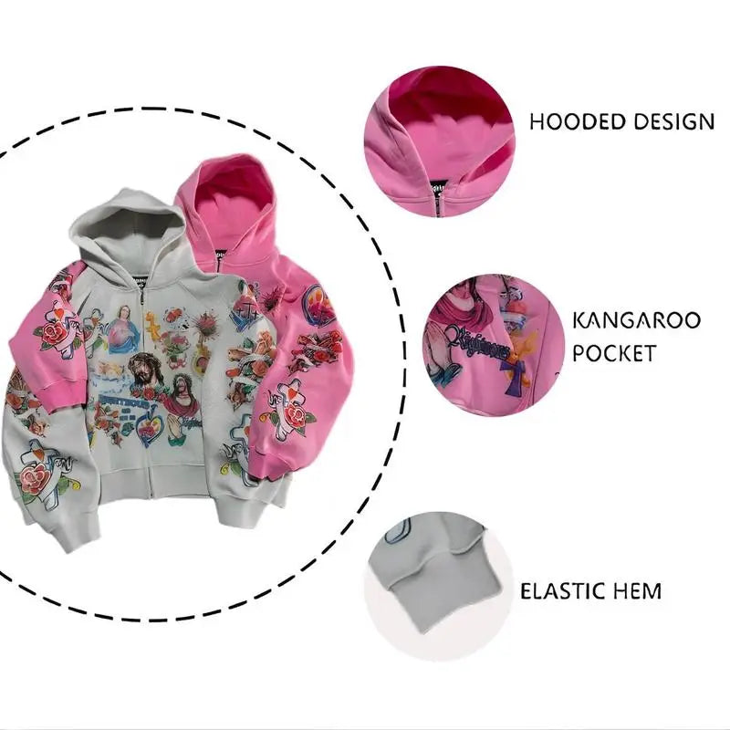 Jesus Y2K Hoodie Jesus Print Hoodie Gothic Harajuku Jacket