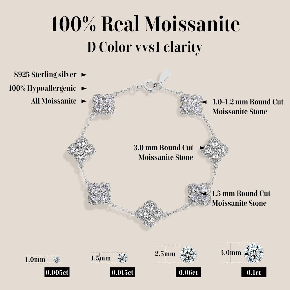 ATTAGEMS Full D VVS1 Moissanite Bracelets S925 Silver Yellow Gold Plated Bracelet for Women Lucky Jewelry Shipping From the USA