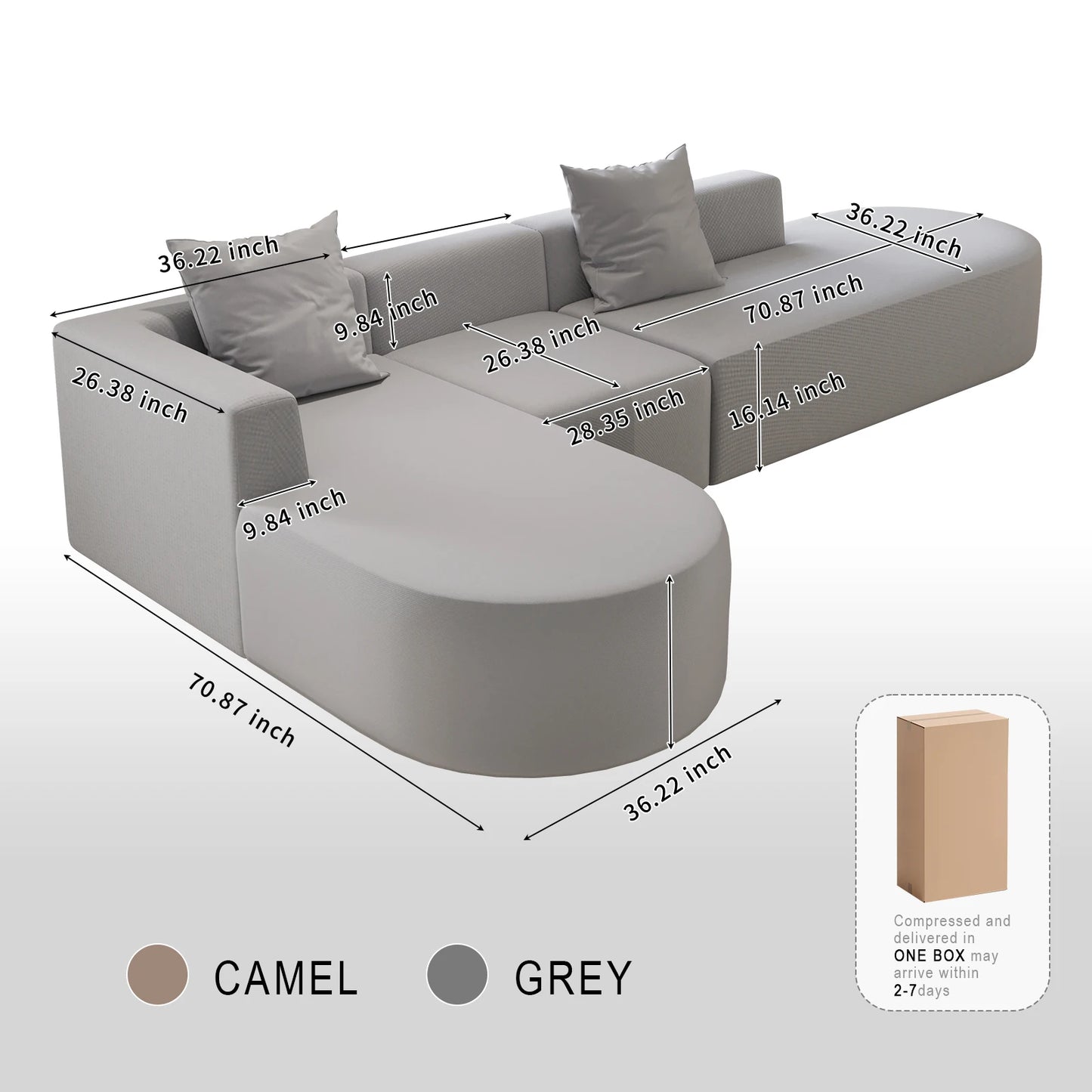 135" L-Shaped Modular Sectional Sofa, Corduroy Couch with Deep Seats , Comfortable Cloud Sofa for Living Room or Bedroom