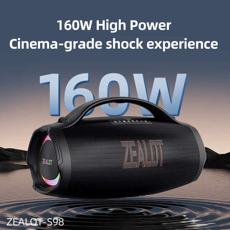 ZEALOT Portable Bluetooth Speaker 160W Waterproof TWS Subwoofer USBEnabled RGBLighting