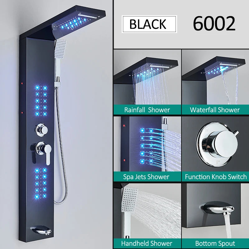 Quyanre LED Shower Panel Tower System Waterfall Massage
