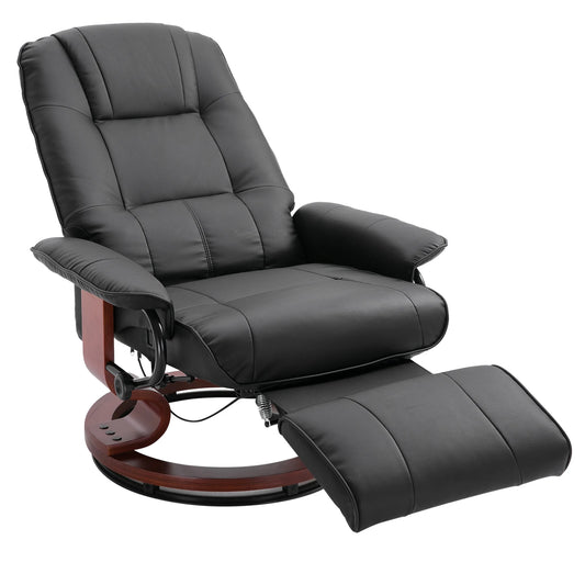 HOMCOM Faux Leather Reclining Swivel Lounge Chair With Wooden Base
