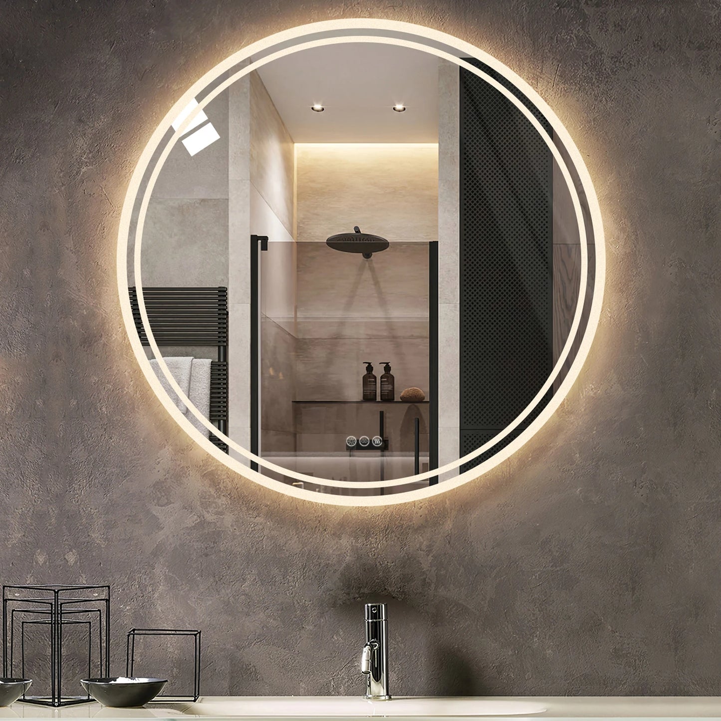 Wisfor LuxuriousPrestige Bathroom LED Circular Backlit Mirror IP65 Dimmable AntiFog