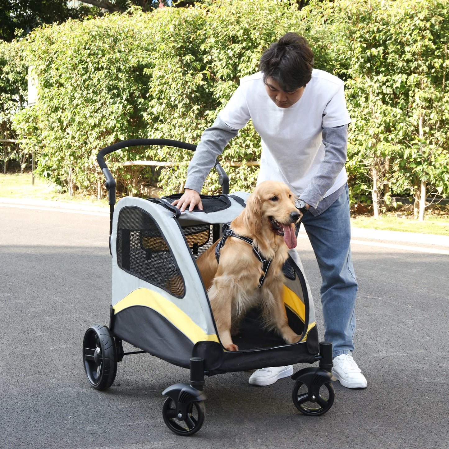 Dog Stroller Four Wheel Folding Jogger Wagon Travel Carrier 55kg