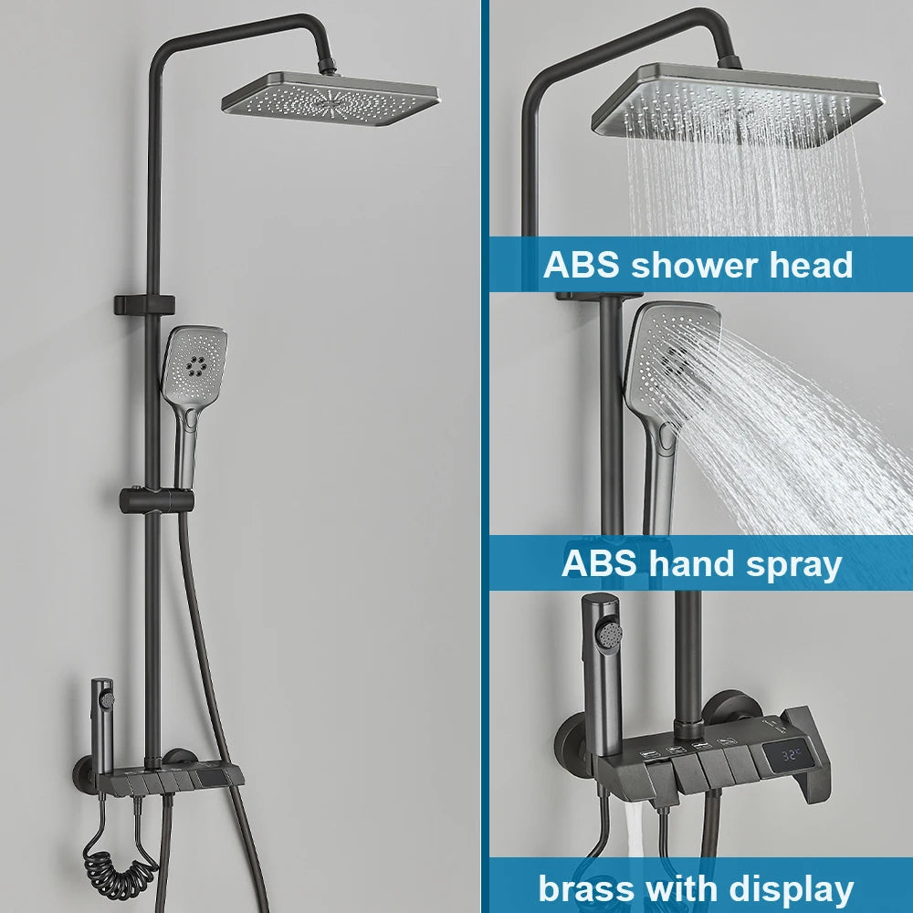 SAFLIHCAR Digital Display 4 Function Wall Mount Shower System Faucet Hot Cold Water