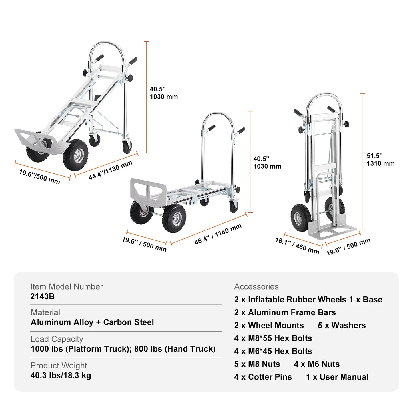 SucceBuy Folding Hand Truck Aluminum Heavy Duty Industrial Collapsible Dolly Cart for Transport Moving in Warehouse Supermarket