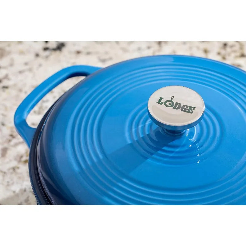 Lodge 6 Quart Enameled Cast Iron Dutch Oven with Lid Dual Handles Oven Safe up to 500° F or on Stovetop Use to Marinate Cook